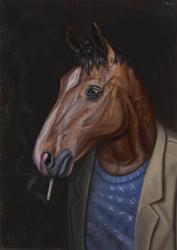 black_hair cigarette clothed clothing front_view fully_clothed hair male realistic realistic_anthro smoking solo jacob_briggs bojack_horseman netflix bojack_horseman_(character) equid equine horse mammal 2015 absurd_res digital_media_(artwork) digital_painting_(artwork) half-length_portrait hi_res painting_(artwork) portrait