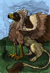 avian_feet beak brown_body feathered_wings feathers feet female feral fur paws solo talons toes wings yellow_body gyrotech zyleeth mythology serilde avian gryphon mythological_avian mythological_creature absurd_res artist_collaboration hi_res traditional_media_(artwork)