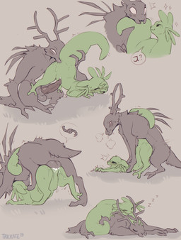 after_sex_cuddling ambiguous_oral animal_genitalia anthro balls balls_deep bedroom_eyes blush bodily_fluids cuddling duo erection female female_penetrated feral feral_penetrated from_behind_position genital_fluids genitals gills hair interspecies knot knotted_penis knotting knotting_symbol male male/female narrowed_eyes oral penetration penis seductive sex simple_background sleeping sleeping_together tail tongue vaginal vaginal_penetration vulva trickate rain_world videocult parsley_(trickate) mammal scavenger_(rain_world) slugcat absurd_res hi_res