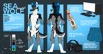 abstract_background anthro arm_tuft biped black_body black_claws black_ears black_eyebrows black_fur black_hair black_tail blue_body blue_bottomwear blue_clothing blue_ears blue_fur blue_hair blue_inner_ear_fluff blue_pants blue_pawpads bottomwear cheek_tuft chest_tuft claws clothing color_swatch computer computer_keyboard computer_mouse crotch_tuft digitigrade elbow_tuft electronics eyebrows facial_tuft finger_claws front_view fur glistening glistening_eyes gloves_(marking) green_eyes grey_body grey_fur grey_tail hair hand_on_hip inner_ear_fluff leg_markings looking_at_viewer male markings multicolored_ears neck_tuft pants pawpads rear_view shoulder_tuft smile socks_(marking) solo standing tail teeth text tuft two_tone_ears vr_headset white_body white_fur white_inner_ear white_inner_ear_fluff white_tail yookie captain_morgan diageo canid canine mammal maned_wolf english_text hi_res model_sheet signature