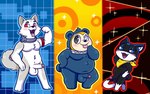 anthro balls genitals group male moobs overweight overweight_male penis size_difference skinny skinny_male smaller_male trio sinribbons atlus megami_tensei megami_tensei_persona persona_(series) persona_3 persona_4 persona_5 sega koromaru morgana_(persona) teddie_(persona) bear canid canine canis domestic_cat domestic_dog felid feline felis mammal shiba_inu spitz