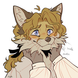 anthro black_nose blue_eyes blush clothing fangs fur hair inner_ear_fluff male multicolored_body multicolored_fur orange_body orange_fur orange_hair scratching shirt simple_background smile solo teeth topwear tuft two_tone_body two_tone_fur white_background white_body white_fur tatujapa edgar_vladilisitsa canid canine fox mammal 1:1 absurd_res hi_res watermark