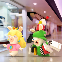 anthro blonde_hair blue_eyes blurred_background bottomless bottomless_anthro bottomless_female buckteeth ceiling ceiling_lamp clothed clothed_anthro clothed_female clothed_male clothing container crown duo female female_anthro gem green_clothing green_hat green_headwear green_shirt green_topwear hair half-closed_eyes hand_pawpads hat headgear headwear holding_shopping_bag lamp long_ears long_hair male male_anthro mall mitten_hands narrowed_eyes noseless object_on_head pawpads pink_clothing pink_shirt pink_topwear red_tongue reflective_floor ruby_(gem) sapphire_(gem) shirt shopping shopping_bag short_legs sideways_hat tan_body tan_eyelids tan_inner_ear tan_pawpads tan_skin teeth tongue topwear window worried_look laurine_vire black_friday mario_bros mario_plus_rabbids_kingdom_battle nintendo raving_rabbids rayman_(series) ubisoft rabbid_luigi rabbid_peach lagomorph mammal rabbid 1:1 2019 3d_(artwork) adobe_photoshop_(artwork) autodesk_maya_(artwork) colored crossover digital_media_(artwork) english_description hi_res official_art substance_painter_(artwork)