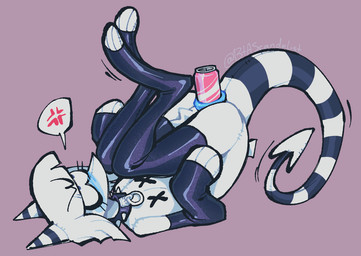 ambiguous_gender anal anal_penetration anthro anus anus_only beverage_can blue_anus blush clothing collar featureless_crotch hair horn latex legwear lying markings null null_penetrated object_in_ass object_penetration on_back penetration plushie puffy_anus short_hair simple_background solo spade_tail spiked_collar spikes striped_markings striped_tail stripes tail tail_anus tail_markings thigh_highs white_body btascandalist bat_(btascandalist) animate_inanimate imp living_plushie nonbinary_(lore)