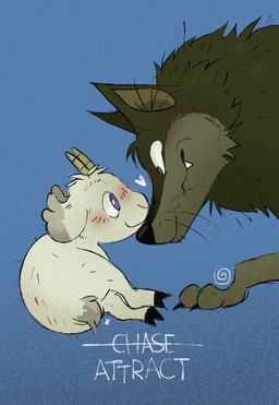 2_horns black_hooves black_nose blue_background blue_eyes duo fangs feral fur green_body green_fur heart_symbol hooves horn male pink_nose side_view simple_background small_tail smile tail teeth text whiskers white_body white_fur soulfullhyena one_stormy_night gabu mei_(one_stormy_night) bovid canid canine canis caprine mammal sheep wolf 2025 digital_drawing_(artwork) digital_media_(artwork) english_text hi_res