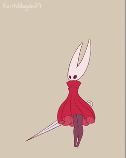 anthro black_body black_eyes brown_background clothing female front_view horn jumping robe sewing_needle simple_background solo standing weapon white_horn kgblagden hollow_knight_(franchise) team_cherry hornet_(hollow_knight) arthropod humanoid insect 2019 animated loop signature