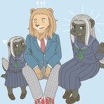 anthro clothed clothing exclamation_point female heart_symbol kemono male mane school_uniform uniform ekaki510 badger felid honey_badger lion mammal mustelid musteline pantherine 1:1