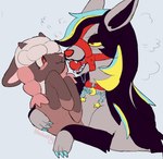 ambiguous_gender ball_gag duo feral fur gag gagged grey_body grey_fur smile bloowolfy nintendo pokemon fan_character lydia_(bloowolfy) generation_3_pokemon generation_8_pokemon mightyena pokemon_(species) wooloo 2022 bust_portrait hi_res portrait