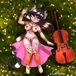 anthro big_breasts bowed_string_instrument breasts cello female flower genitals gold_(metal) gold_jewelry grass humanoid_genitalia humanoid_vulva jewelry musical_instrument nipples plant skimpy_dress solo string_instrument tail vulva caliluminos friendship_is_magic hasbro my_little_pony octavia_(mlp) earth_pony equid equine horse mammal pony 1:1 hi_res