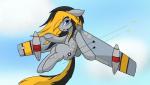 aircraft airplane bullet cloud female feral flying hooves jet machine outside sky skyscape solo vehicle wings skatalapu solnslak hasbro my_little_pony airplane_pony equid equine horse living_aircraft living_machine living_vehicle mammal pony