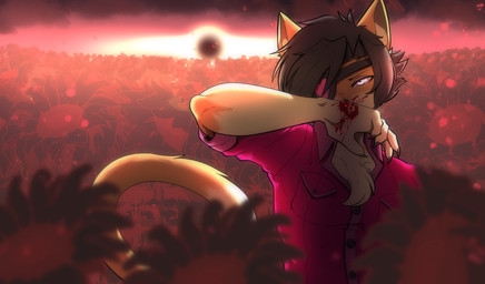 5_fingers anthro black_hair blood bodily_fluids chest_tuft clothed clothing dipstick_tail eye_patch eyewear fingers fur hair male markings solo tail tail_markings tuft munkeesgomu munks_(munkeesgomu) domestic_cat felid feline felis mammal