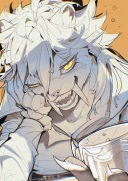 5_fingers alcohol amber_eyes amber_pupils anthro beverage blush bubble claws clothed clothed_anthro clothed_male clothing container cup drunk drunk_bubble finger_claws fingerpads fingers fur grey_pawpads hair head_on_head holding_container holding_cup holding_object inner_ear_fluff looking_at_viewer male open_mouth open_smile orange_background pawpads pupils ringed_iris simple_background smile smiling_at_viewer solo substance_intoxication tongue_showing topwear tuft tusks white_body white_clothing white_fur white_hair white_inner_ear_fluff white_sclera white_topwear yellow_eyes chiayeeee felid mammal prehistoric_species saber-toothed_tiger 2024 absurd_res bust_portrait chromatic_aberration digital_drawing_(artwork) digital_media_(artwork) hi_res portrait