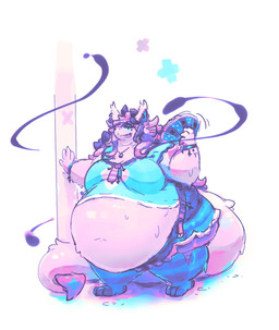 3_toes 4_fingers absolute_territory anthro belly belt big_belly big_breasts biped blue_bottomwear blue_clothing blue_legwear blue_shirt blue_shorts blue_thigh_highs blue_topwear bodily_fluids bottomwear bracelet breasts clothed clothing column fat_arms feet female female_anthro fingers front_view fur hair hand_fan huge_belly jewelry leaning_on_wall legwear long_tail morbidly_obese morbidly_obese_anthro morbidly_obese_female navel necklace obese obese_anthro obese_female open_bottomwear open_clothing overweight overweight_anthro overweight_female pattern_clothing pattern_legwear pattern_thigh_highs pink_body pink_ears pink_fur pink_hair pink_tail purple_hair shirt shorts snout solo spade_tail standing striped_clothing striped_legwear striped_thigh_highs stripes sweat sweaty_belly tail thick_tail thick_thighs thigh_highs toes topwear miluinaoxie mythology dragon furred_dragon furred_scalie mythological_creature mythological_scalie scalie 2022 colored cool_colors dialogue_in_description digital_media_(artwork) digital_painting_(artwork) english_description full-length_portrait hi_res painting_(artwork) portrait