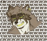 anthro circular_glasses ear_piercing ear_ring facial_hair goatee hair long_hair looking_down male pencil_mustache piercing ring_piercing solo teeth yellow_eyes yellow_teeth complexmotivess mammal procyonid raccoon hi_res