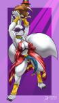 ambiguous_gender anthro breasts claws clothed clothed_feral clothing dancing duo female feral fur hat headgear headwear nipples purple_background simple_background white_body white_fur arashidrgn teenage_mutant_ninja_turtles alopex arctic_fox avian bird canid canine fox kiwi_(bird) mammal ratite true_fox 2017 hi_res