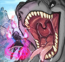 ambiguous_gender black_clothing black_sclera bodily_fluids clothed clothing detailed_mouth duo fangs forked_tongue front_view glistening glistening_eyes grey_body grey_clothing grey_eyes grey_scales imminent_vore magic_user mountain mouth_shot open_mouth outside pink_tongue pupils rear_view saliva saliva_on_tongue saliva_string scales size_difference slit_pupils teeth tongue unsigned uvula acidic human mammal scalie absurd_res colored_sketch hi_res sketch