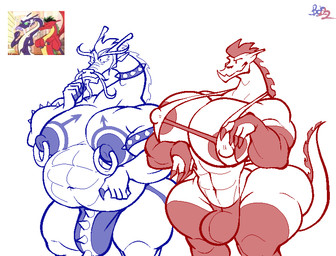 anthro belly big_belly big_butt big_moobs big_muscles big_nipples big_pecs bikini bikini_top biped bulge butt clothed clothing collar detailed_bulge duo facial_hair gender_symbol genital_outline hair horn huge_belly huge_muscles long_neck looking_at_another male male_symbol moobs muscular mustache nipple_piercing nipple_ring nipples partially_clothed pecs penis_outline piercing ring_piercing scales smile snout spikes swimwear symbol tail triceps two-piece_swimsuit underbite underwear wide_hips bobthetanuki american_dragon:_jake_long disney mythology jake_long luong_lao_shi dragon mythological_creature mythological_scalie scalie 2022 colored_sketch reference_image signature sketch grandchild_(lore) grandfather_(lore) grandfather_and_grandchild_(lore) grandfather_and_grandson_(lore) grandparent_(lore) grandparent_and_grandchild_(lore) grandson_(lore)