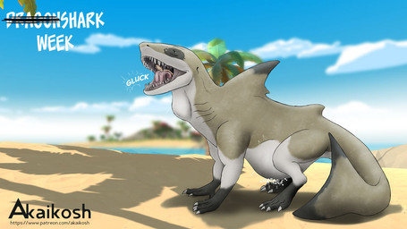 after_vore ambiguous_gender beach belly big_belly claws dorsal_fin duo feet_first feral feral_pred fin grey_body human_prey island neck_bulge rumbling_stomach sand shark_tail shark_teeth swallowing vore white_belly white_claws akaikosh mythology aquatic dragon fish human hybrid mammal mythological_creature mythological_scalie scalie shark 2024 watermark