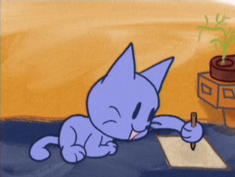 ambiguous_gender anthro blue_body blue_fur creating_art fur paper pencil_(object) side_view solo toony ajmelon neepo domestic_cat felid feline felis mammal 4:3 animated
