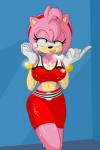 accessory anthro beckoning big_breasts black_nose bodily_fluids bottomwear bracelet breasts clothing exercise female gesture gloves green_eyes hair hair_accessory hairband handwear jewelry midriff navel pink_hair ring short_hair shorts solo sweat workout nasiri_(artist) sega sonic_the_hedgehog_(series) amy_rose eulipotyphlan hedgehog mammal 2018 2:3 hi_res