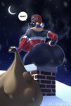 absurd_res anthro anubis_(lollipopcon) biped breasts butt canid canine clothed clothing dialogue female hat headgear headwear hi_res lollipopcon looking_back mammal moon night snow solo speech_bubble text thick_thighs