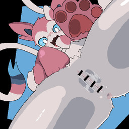 anthro anthrofied anus black_nose blinking blue_body blue_fur blue_inner_ear blue_sclera blush blush_lines bodily_fluids censored_genitalia censored_vulva facesitting facesitting_pov female female_anthro fur genital_fluids head_tuft looking_at_viewer multicolored_body multicolored_ears multicolored_fur nude nude_anthro nude_female open_mouth open_smile pawpads pink_anus pink_body pink_ears pink_fur pink_pawpads pink_tongue ribbons_(anatomy) sitting_on_another smile solo spread_legs spreading tongue tuft vaginal_fluids vulva white_body white_eyes white_fur sky_necko nintendo pokemon eeveelution generation_6_pokemon pokemon_(species) sylveon 1:1 2025 2d_animation animated censored digital_media_(artwork) loop low_res short_playtime