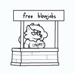 anthro big_breasts breasts clothing eyelashes eyewear female fluffy glasses hair huge_breasts long_hair offering_sex shirt simple_drawing solo standing text topwear vendor fluffygirlfriend bobby_(fluffy_gf) canid canine canis domestic_dog mammal nordic_sled_dog samoyed spitz 1:1 black_and_white low_res monochrome trans_(lore) trans_woman_(lore)