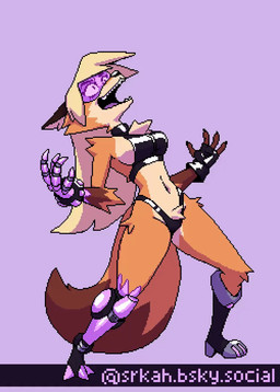 anthro clothing crotch_tuft evil_laugh eyewear female glasses gloves handwear laugh mostly_nude pubes purple_background simple_background solo spread_legs spreading tuft senorkah canid canine fox mammal animated digital_media_(artwork) pixel_(artwork) pixel_animation