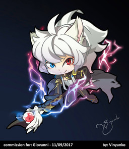 blue_eyes cape chibi clothed clothing female glistening glistening_eyes grey_cape grey_clothing hair holding_object holding_staff looking_at_viewer magic_user messy_hair pink_inner_ear red_eyes short_hair simple_background smile solo staff white_ears white_hair vesper_art humanoid hi_res signature