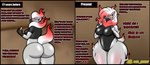 anthro before_and_after big_breasts big_butt black_border blush border bottomless breasts butt casual_nudity cave clothed clothing dialogue female grey_body hair long_hair mask nervous rear_view red_hair solo text thick_thighs tsundere white_hair al_gx nintendo pokemon crimson_(al_gx) generation_8_pokemon hisuian_form hisuian_zoroark hisuian_zorua mammal pokemon_(species) regional_form_(pokemon) english_text hi_res