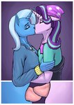 anthro anthrofied beanie blue_body blue_hair close-up clothed clothing duo eyes_closed female female/female french_kissing hair hat headgear headwear horn kiss_on_lips kissing licking_tongue multicolored_hair pink_body purple_hair tongue tongue_out tongue_play topwear two_tone_hair unicorn_horn wwredgrave equestria_girls friendship_is_magic hasbro my_little_pony mythology starlight_glimmer_(mlp) trixie_(mlp) equid equine mammal mythological_creature mythological_equine unicorn 2017 colored_sketch digital_media_(artwork) sketch