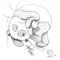 ambiguous_feral ambiguous_gender claws duo feral head_tuft logo pawpads side_view tuft pandapaco apodiform avian bear bird giant_panda hummingbird mammal 2011 artist_logo dated monochrome signature sketch