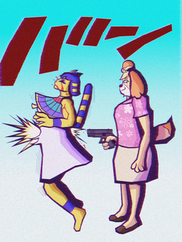 anthro blood bodily_fluids bullet_wound clothed clothed_anthro clothed_female clothing death fatal female fully_clothed fully_clothed_anthro fully_clothed_female gun handgun holding_gun holding_object holding_ranged_weapon holding_weapon killing pistol ranged_weapon shitpost shot_in_butt slightly_chubby slightly_chubby_female text weapon hot_knives animal_crossing dragon_ball dragon_ball_super elec_shoots_granolah_(meme) glock nintendo ankha_(animal_crossing) isabelle_(animal_crossing) canid canine canis domestic_cat domestic_dog felid feline felis mammal shih_tsu 3:4 hi_res japanese_text meme