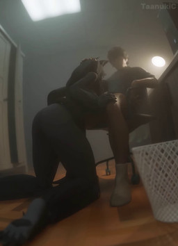 ambience anthro anthro_penetrated arm_support bent_over between_legs black_body black_fur black_hair bone chair deep_throat dominant dominant_male duo fellatio female female_on_human female_penetrated forward_arm_support fur furniture hair hand_in_hair hand_on_another's_head hand_on_head hand_on_knee hand_on_leg hands_on_knees hands_on_legs head_push human_penetrating_female indoor_sex inside kneeling kneeling_oral_position kneeling_sex leaning leaning_forward male male/female male_penetrating male_penetrating_female noisy_oral obscured_fellatio obscured_oral obscured_penetration obscured_sex office office_chair on_chair oral oral_only oral_penetration penetration penile penile_penetration penis_in_mouth pushing pushing_down pushing_head sex sit_and_blow_position sitting sitting_on_chair skull skull_head slurping sound_effects spread_legs spreading touching_hair touching_head taanukic cumminham_(modeler) scp_foundation mal0 scp-1471-a scp-1471-a_(cumminham) canid canine human mammal 3d_(artwork) 3d_animation animated digital_media_(artwork) hi_res short_playtime sound webm