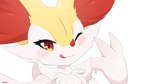 ambiguous_gender anthro blep blush chest_tuft fingers fluffy fur gesture hand_gesture inner_ear_fluff kemono looking_at_viewer one_eye_closed red_body red_fur red_nose selfie simple_background solo tongue tongue_out tuft v_sign white_background white_body white_fur wink yellow_body yellow_fur loval nintendo pokemon braixen generation_6_pokemon pokemon_(species) 2024 digital_media_(artwork) hi_res