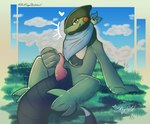 cloud day emanata erection feral genitals grass green_body heart_symbol male outside penis plant sky solo tail tapering_penis xxkingskeleton1 nintendo pokemon cyclizar generation_9_pokemon pokemon_(species) scalie digital_drawing_(artwork) digital_media_(artwork) hi_res shaded signature