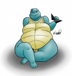 anthro anthrofied belly big_belly biped breasts eyewear female looking_at_viewer non-mammal_breasts overweight overweight_anthro overweight_female pokemorph sitting slightly_chubby smile solo sunglasses wide_hips bbwpokedex eddy_okapi nintendo pokemon generation_1_pokemon pokemon_(species) reptile scalie squirtle