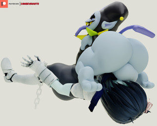 big_butt butt clothing duo fool's_hat grey_body grey_skin hat headgear headwear huge_butt irrumatio jester male male/male oral penile penis_in_mouth power_bottom sex shortstack throat_swabbing camseven deltarune undertale_(series) jevil_(deltarune) kris_dreemurr darkner human humanoid imp mammal 3d_(artwork) digital_media_(artwork) hi_res