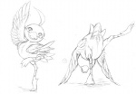 ambiguous_gender anus avian_butt dancing feral looking_at_viewer on_one_leg question_mark smile solo standing thin_calves thin_legs thin_thighs x_anus nyame8 princess_tutu ahiru_(princess_tutu) anatid anseriform avian bird duck black_and_white graphite_(artwork) greyscale monochrome pencil_(artwork) sketch traditional_media_(artwork)