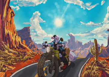 anthro bag blue_body boots bottomwear cactus clothed clothing cloud denim denim_clothing denim_shirt denim_topwear desert ear_piercing fangs female footwear gloves grass handwear industrial_piercing kerchief legwear low-angle_view motorcycle open_mouth outside pants piercing plant road rock saguaro shirt shoes sky skyscape solo sun tail tank_top teeth topwear vehicle worm's-eye_view xdarkspace aquatic fish mammal shark digital_media_(artwork) hi_res