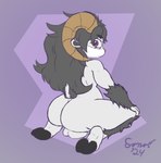 backsack balls big_balls big_butt bovid butt caprine genitals hair hi_res horn kneeling long_hair male mammal nude purple_eyes sheep short sitting solo sono_(sonomatic) sonomatic tail wide_hips