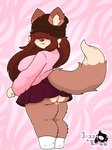 anthro big_breasts blush breasts butt clothing female fur hair rear_view simple_background solo tail thick_thighs wide_hips jazzyrakk ebona_(jazzyrakk) domestic_cat felid feline felis mammal digital_media_(artwork) hi_res