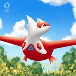 blue_sky brown_eyes cloud detailed_background female feral floral flower flying forest landscape landscape_background looking_forward multicolored_body outside plant red_body red_wings sky smile solo tree two_tone_body white_body wings yellow_flower kemo_leight nintendo pokemon generation_3_pokemon latias legendary_pokemon pokemon_(species) hi_res