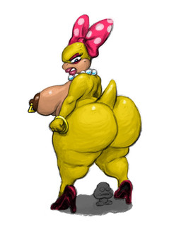 angry anthro big_breasts big_butt bow_ribbon breasts brown_nipples butt cellulite clothing female footwear high_heels huge_butt lipstick makeup multicolored_body nipple_piercing nipples piercing presenting presenting_hindquarters shoes solo surprised thick_thighs two_tone_body yellow_body boi_brisky mario_bros nintendo koopaling wendy_o._koopa dragon_koopa goomba koopa scalie hi_res