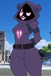 anthro clothed clothing female fur hoodie nude pink_eyes pink_mouth pink_nose purple_body purple_clothing purple_fur solo topwear hikaridraws epic_games fortnite raven_team_leader bear mammal 2:3 animated hi_res short_playtime