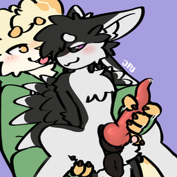 4_ears 5_fingers animal_genitalia animal_penis animal_vulva anthro anus assisted_masturbation big_anus big_tail black_anus black_genital_slit black_sclera black_vulva blep blush blush_lines bodily_fluids brown_finger_claws butt canine_genitalia canine_vulva cat_tongue chest_tuft claws clothed clothed/nude clothing countershading digitigrade dominant dripping duo emanata embarrased_horny embarrassed fangs feathered_wings feathers finger_claws fingers fur genital_fluids genital_slit genitals gesture glistening glistening_genitalia glistening_penis green_clothing green_topwear hair half-closed_eyes hand_on_butt hand_on_partner's_butt handjob handjob_from_behind holding_character hoodie huge_anus intersex intersex/male interspecies intravaginal_penis knot knotted_penis knotted_tapering_penis larger_dom looking_at_another looking_at_partner male maleherm maleherm/male motion_lines multi_ear narrowed_eyes nude nude_anthro nude_maleherm oversized_clothing pawpads penile penis plump_labia precum precum_drip precum_on_penis puffy_anus puffy_genital_slit purple_background raised_finger raised_pinky reach_around red_penis sex shy simple_background size_difference smaller_anthro smaller_intersex smaller_maleherm smile tail tapering_penis teeth text tongue tongue_out topwear tuft tufted_fur underfluffies vulva white_body white_fur winged_arms wings jacketpd fyr_(fenrir784) jacket_(jacketpd) avali avian bird domestic_cat felid feline felis mammal 1:1 2025 colored digital_drawing_(artwork) digital_media_(artwork) english_text signature