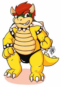 2_horns anthro beckoning biped black_clothing black_underwear bulge claws clothing collar g-string gesture hair horn male red_eyes red_hair shell simple_background solo spiked_collar spikes tail teeth toe_claws turtle_shell underwear white_background yellow_body gaokun mario_bros mythology nintendo bowser dragon koopa mythological_creature mythological_scalie scalie 2015 hi_res watermark