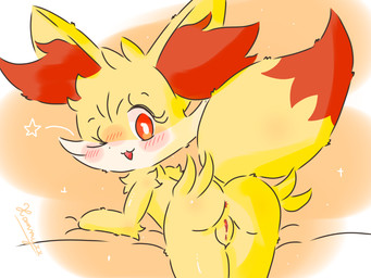 anthro anthrofied anus bed big_tail blush butt dipstick_ears ear_markings featureless_hands female fur furniture genitals happy inner_ear_fluff looking_at_viewer multicolored_ears nude nude_anthro nude_female on_bed one_eye_closed open_mouth orange_background orange_ear_tips orange_eyes orange_inner_ear_fluff pokemorph presenting presenting_anus presenting_vulva simple_background solo tail tuft vulva white_body white_fur wink winking_at_viewer yellow_body yellow_ears yellow_fur yellow_tail young young_anthro young_female conditional_dnp xammyxx nintendo pokemon fennekin generation_6_pokemon pokemon_(species) 2025 4:3 digital_media_(artwork) hi_res ibispaint_(artwork) shaded signature watermark