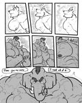 4:5 anthro asking_for_more big_biceps big_muscles big_pecs canid canine canis comic dialogue digital_drawing_(artwork) digital_media_(artwork) draining duo elephant elephantid english_text growth hi_res huge_muscles huge_pecs hyper_pecs male male/male mammal mohawk muscle_growth muscle_theft muscular muscular_anthro muscular_arms muscular_male pecs proboscidean shrinking shrinking_muscles size_transformation text thick_thighs transformation uniparasite vain weak wolf xythan_(character)