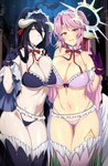 big_breasts bra breast_squish breasts breasts_frottage cleavage clothed clothing duo female gloves hair halo handwear horn jewelry navel panties pink_hair squish underwear wings lindaroze_(artist) no_game_no_life overlord_(series) albedo_(overlord) jibril demon demon_humanoid flugel_(no_game_no_life) horned_humanoid humanoid succubus winged_humanoid digital_media_(artwork) hi_res